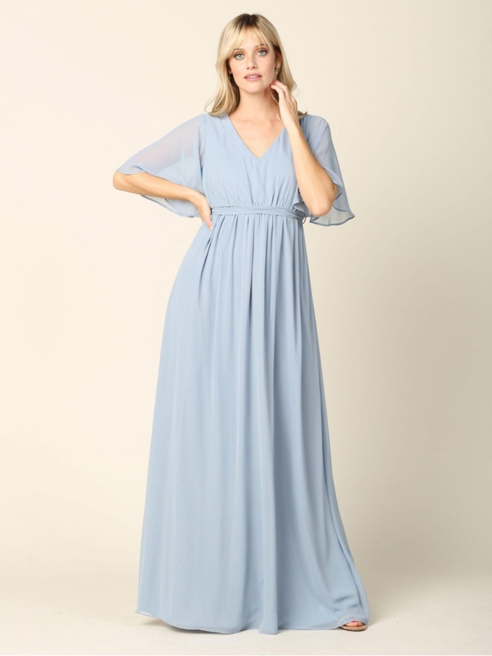 tea n rose Powder Blue V-Neck Maxi Dress with Flutter Sleeves